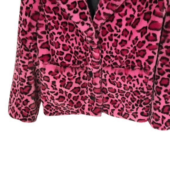 Zadig & Voltaire Lila Leopard Jacket XS Pink Black Faux Fur Button Front - Picture 6 of 12